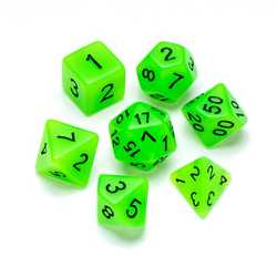 Resin Dice: Fluorescent Series Green - Numbers: Black 7-die Set