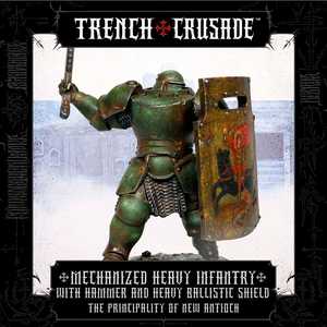 Trench Crusade: The Principality of New Antioch - Heavy Mechanised Infantry with Hammer & Heavy Ballistic Shield (3D-resin) (1)
