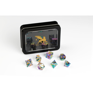 Razor Series Dice: Iridescent Blue, Glitter Core  7-die Set